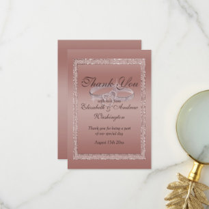 Carte De Remerciements Parties scintillant or rose et anneaux Mariage arg