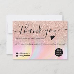 Carte De Remerciements parties scintillant rose arc-en-ciel unicorn marbr
