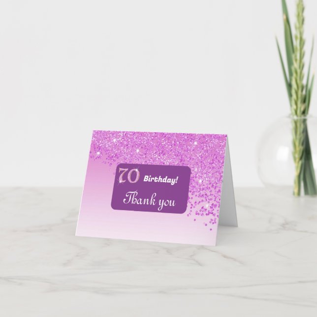 Carte De Remerciements Parties scintillant rose brillant, 70e anniversair (Devant)
