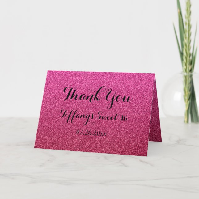 Carte De Remerciements Parties scintillant rose chaud Fux Ombre Sweet 16  (Devant)
