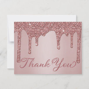 Carte De Remerciements Parties scintillant rose de goutte d'or Quinceaner