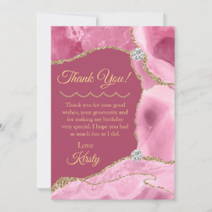 Carte De Remerciements Parties scintillant rose et or Agate Anniversaire