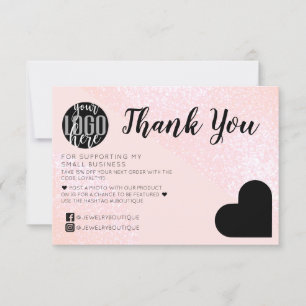 Carte De Remerciements Parties scintillant rose Geo Heart Logo Client Mer