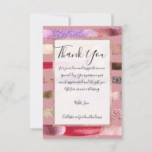 Carte De Remerciements Parties scintillant rose or de Glam de fille Broch