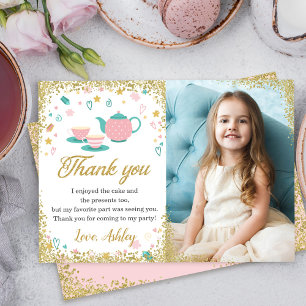 Carte De Remerciements Parties scintillant rose or Tea Party filles Anniv