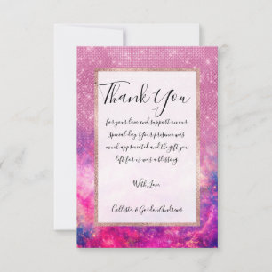 Carte De Remerciements Parties scintillant rose violet majestueuse Starry
