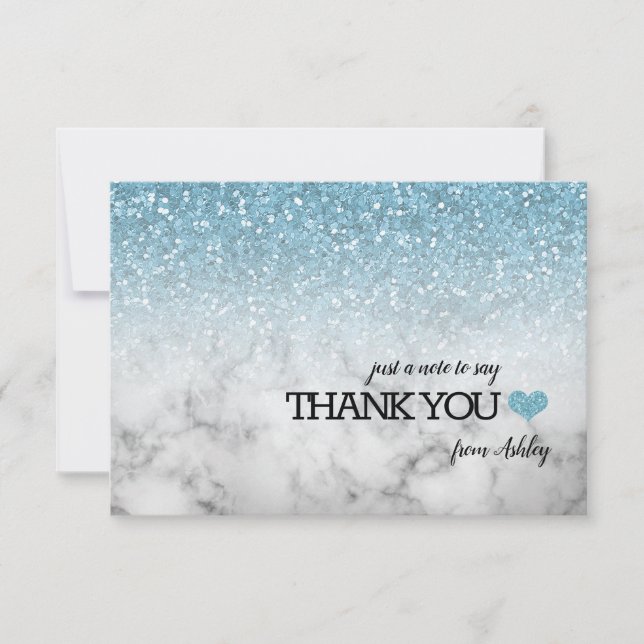 Carte De Remerciements Parties scintillant Sky Blue Faux/Marble Sweet 16 (Devant)