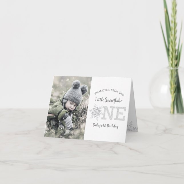 Carte De Remerciements Parties scintillant Snowflakes 1er anniversaire Ca (Devant)
