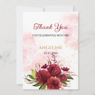 Carte De Remerciements Parties scintillant Splash Bourgogne Dahlia Rose A