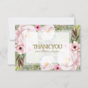 Carte De Remerciements Parties scintillant tendance Gold Floral Sweet 16 