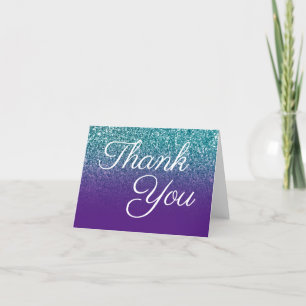 Carte De Remerciements Parties scintillant turquoise Royal Purple Ombre