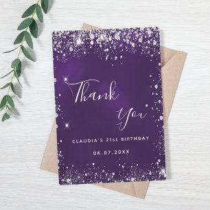 Carte De Remerciements Parties scintillant violet argent brillant élégant
