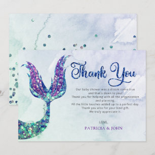 Carte De Remerciements Parties scintillant violet Baby shower de la queue