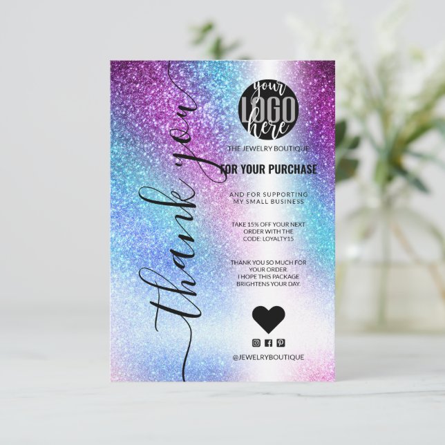 Carte De Remerciements Parties scintillant violet bleu Nebula Galaxy Merc (Debout devant)