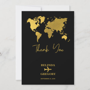 Carte De Remerciements Passeport de mariage de destination Monde Noir Or