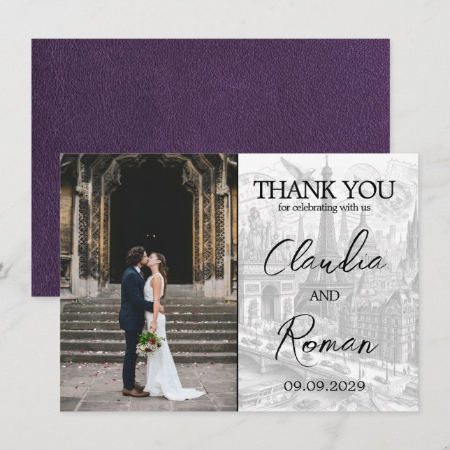 Carte De Remerciements Passeport Violet Paris (Devant / Derrière)