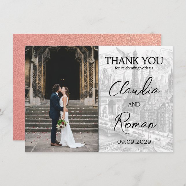 Carte De Remerciements Passport rose Gold Paris (Devant / Derrière)