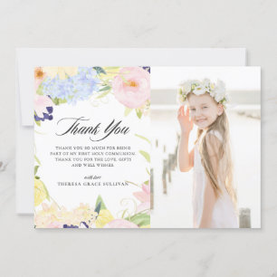 Carte De Remerciements Pastel Aquarelle Cadre Floral Première Communion
