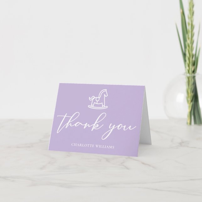 Carte De Remerciements Pastel Baby shower violet Cheval Rocher Personnali (Devant)