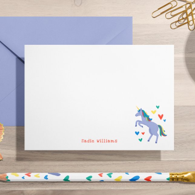 Carte De Remerciements Pastel Blue Rainbow Unicorn Kids Notes personnelle (Créateur téléchargé)