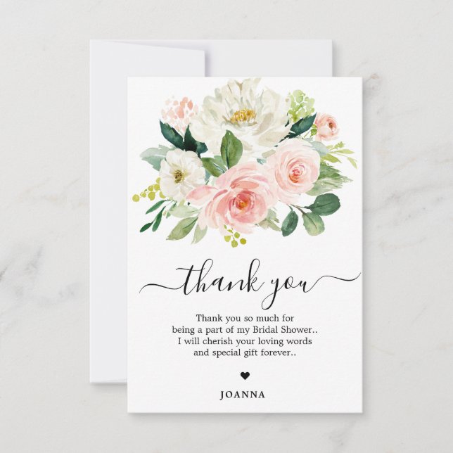 Carte De Remerciements Pastel Blush Joli rose Fête des mariées florale (Devant)