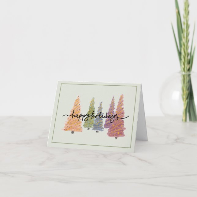 Carte De Remerciements Pastel Christmas Trees “Happy Holidays” Card (Devant)