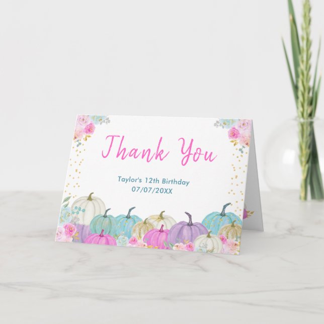 Carte De Remerciements Pastel Citrouille Floral fête d'anniversaire (Devant)