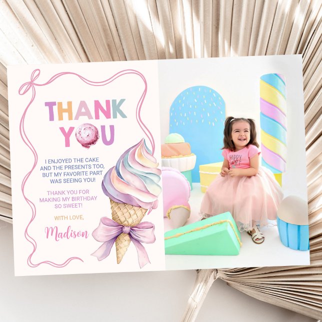 Carte De Remerciements Pastel Coquette Crème glacée Filles Anniversaire P (Créateur téléchargé)