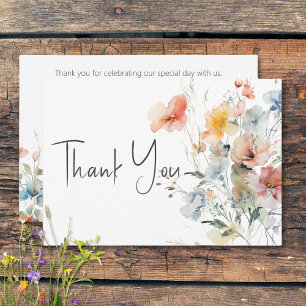 Carte De Remerciements Pastel Loose Fleur sauvage Mariage moderne