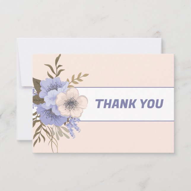 Carte De Remerciements Pastel Peach Floral Violet Cinq Roses sauvages pét (Devant)