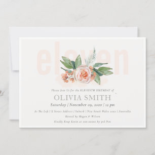 Carte De Remerciements Pastel Peach Rose Floral Bunch 11 Anniversaire Inv