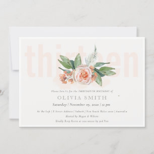 Carte De Remerciements Pastel Peach Rose Floral Bunch 13 Anniversaire Inv
