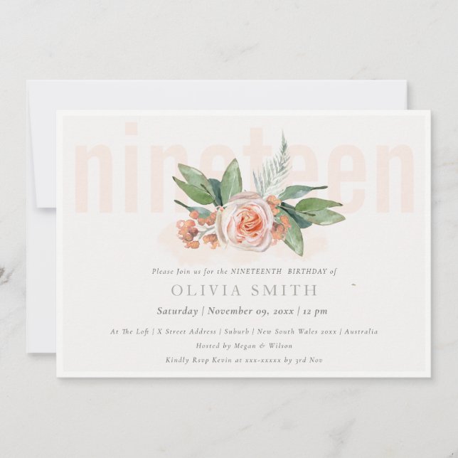 Carte De Remerciements Pastel Peach Rose Floral Bunch 19 Anniversaire Inv (Devant)
