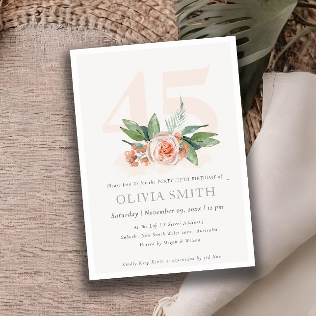Carte De Remerciements Pastel Peach Rose Floral Bunch 45 Anniversaire Inv (Créateur téléchargé)