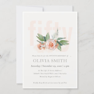 Carte De Remerciements Pastel Peach Rose Floral Bunch 50 Anniversaire Inv