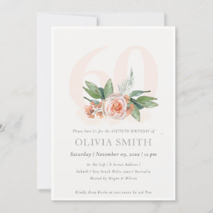 Carte De Remerciements Pastel Peach Rose Floral Bunch 60 Anniversaire Inv