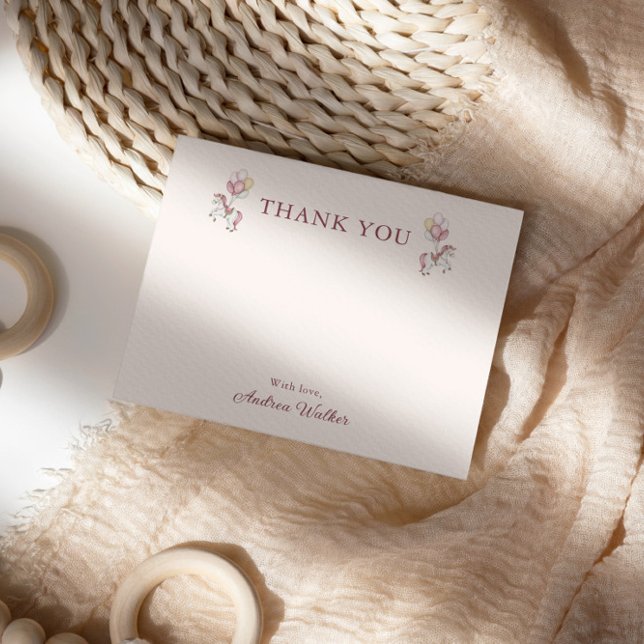 Carte De Remerciements Pastel Pink Cute Carousel Girl Baby Shower (Créateur téléchargé)