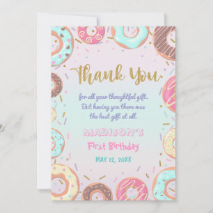 Carte De Remerciements Pastel Pink Donut Anniversaire Donut Grow Up Party