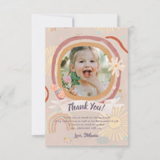 Carte De Remerciements Pastel Rainbow Pink Birthday Photo Thank You Card
