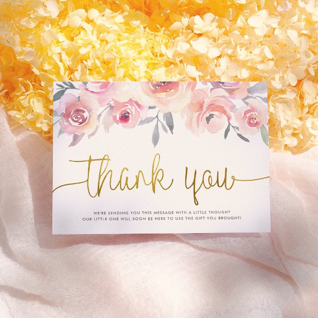 Carte De Remerciements Pastel Rose Roses & Verdure Baby shower chic (Créateur téléchargé)