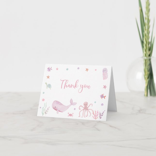Carte De Remerciements Pastel Rose sous la mer Anniversaire (Devant)