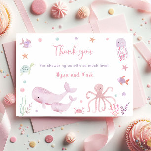 Carte De Remerciements Pastel rose sous le Baby shower marin