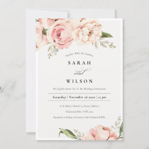 Carte De Remerciements Pastel Soft Blush Peach Peony Flora Mariage Invita