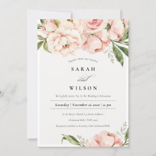 Carte De Remerciements Pastel Soft Blush Peach Peony Flora Mariage Invita