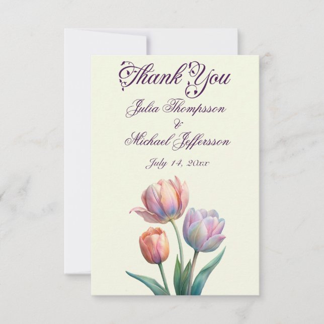 Carte De Remerciements Pastel Tulip Mariage Suite Typographie élégante (Devant)