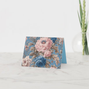 Carte De Remerciements Pastel Victorien Bleu Et Fleurs Roses