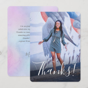 Carte De Remerciements Pastel Watercolor Back Full Photo Purple