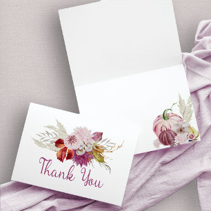 Carte De Remerciements Patch Rustique Floral et Citrouille rose