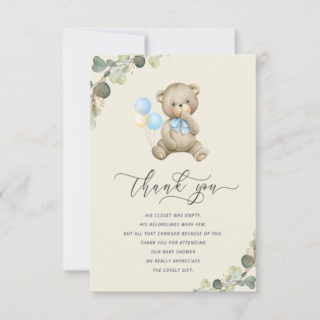 Carte De Remerciements patientez le baby shower de l'ours en peluche (Devant)