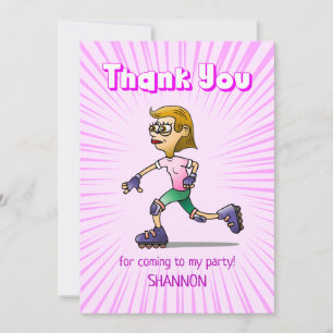 Carte De Remerciements Patinage à rouleaux Anniversaire fête rose